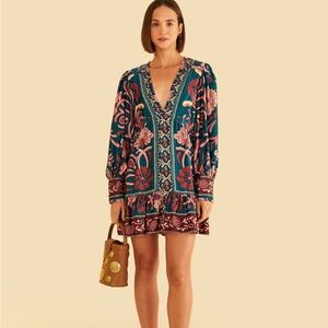 Farm Rio Teal Seashell Tapestry Lenzing™ Ecovero™ Viscose Mini Dress S